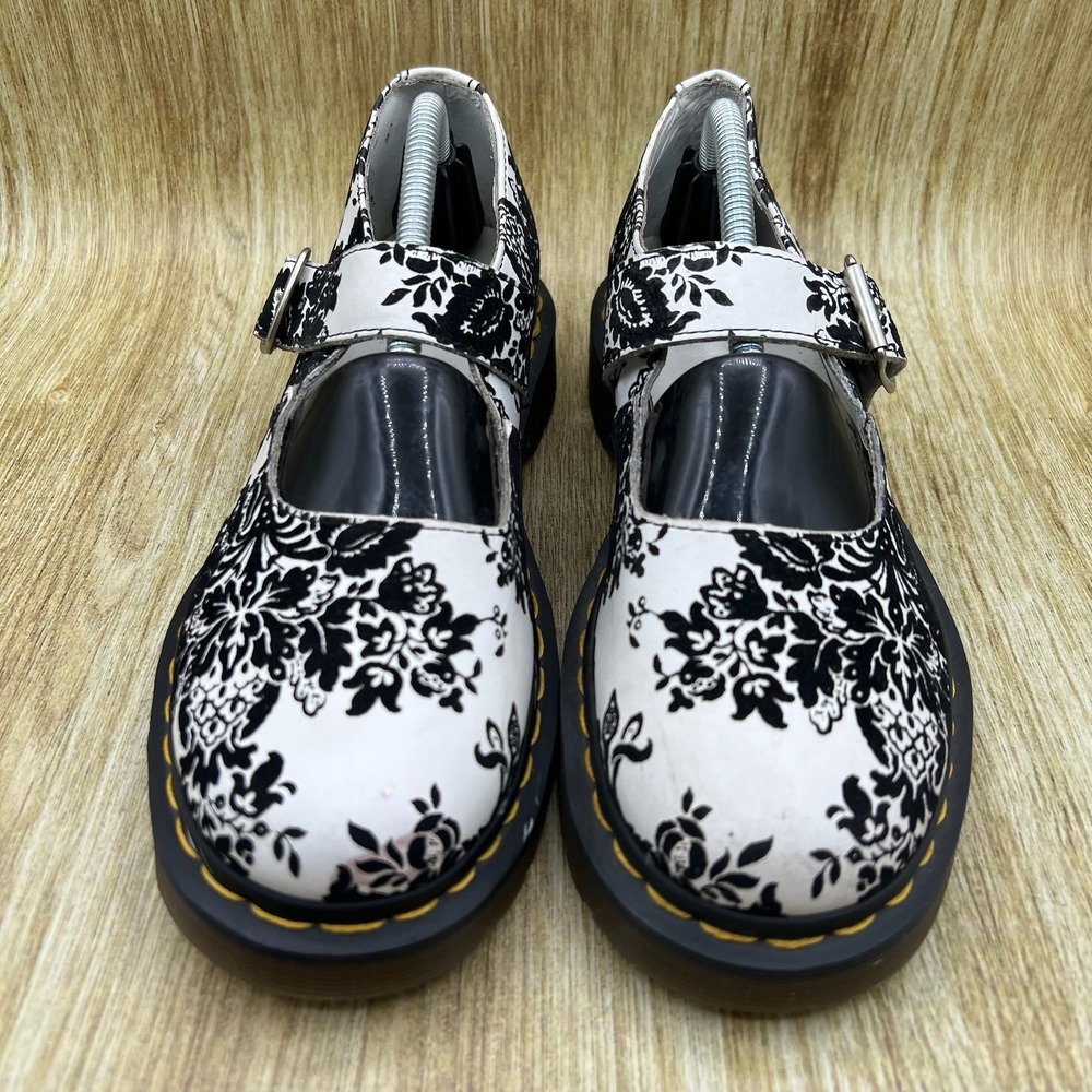 Dr. Martens Mary Jane 5026 Women's Size 7 Black White Floral Y2K Leather Shoes - Picture 2 of 10